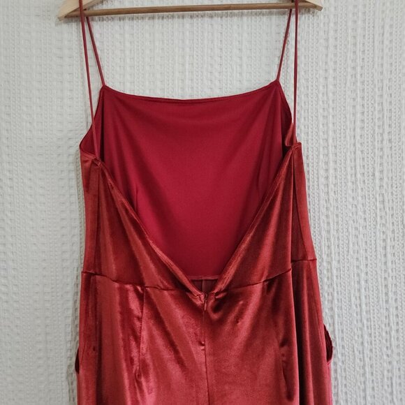 Lulus Hopeful Heart Red Velvet Backless Wide-Leg Jumpsuit Women's Size X-Large - Picture 11 of 14